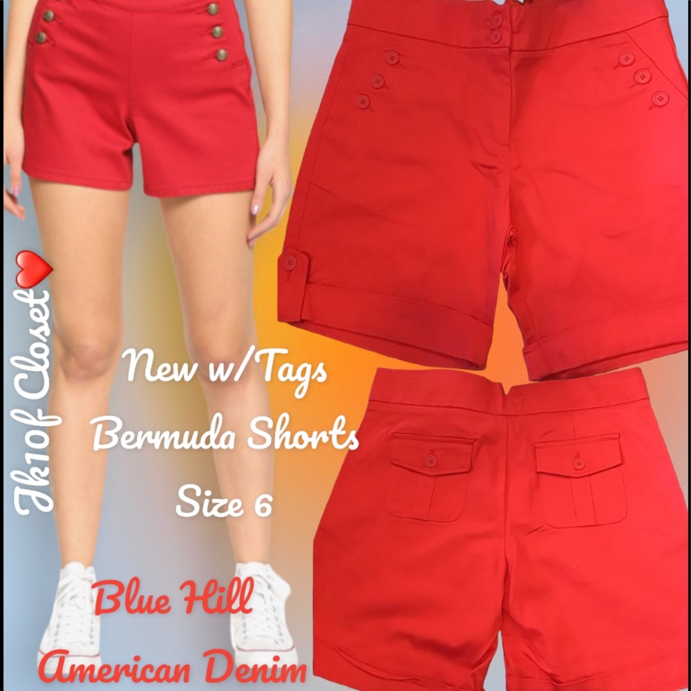 LOWEST🌺 NWT BLUE HILL DENIM Sz6 SAILOR BUTTON RED SHORTS